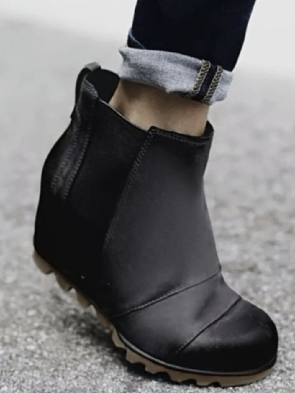 Sorel LEA Wedge Leather Ankle Boots Waterproof Black Size 8